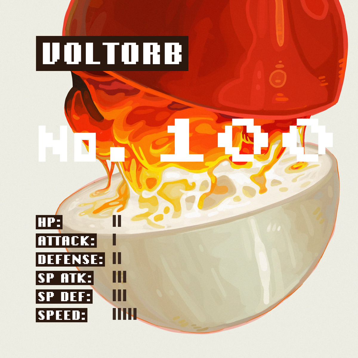 The pokemon Voltorb National №: 0100 Illustrated in the style of Sachin Teng